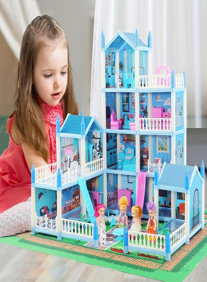 Onecado Doll House for 3 4 5 6 7 8 Year Old - 3 Dollhouse Dolls, LED Light, Play Mat Princess House Toys with 3 Doll & Doll Furnitures, DIY Dollhouse with Light Strip - Image 4